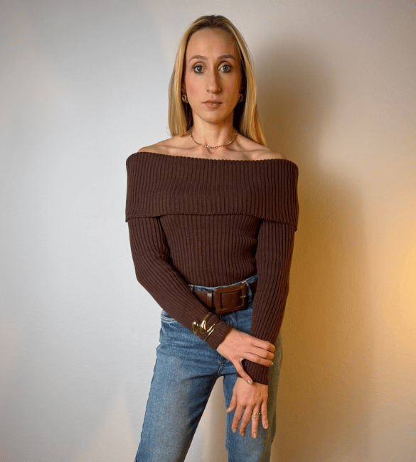Blusa Tricot Ombro a Ombro Julia - Marrom