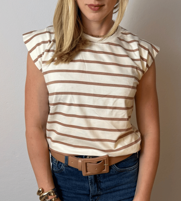 T-Shirt Cleo - Branco e Marrom